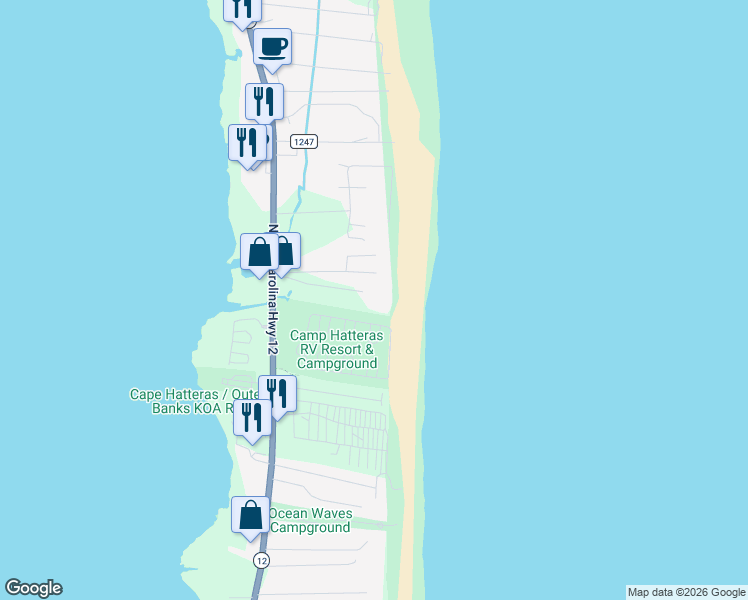 map of restaurants, bars, coffee shops, grocery stores, and more near 24250-12A Resort Rodanthe Dr in Dare