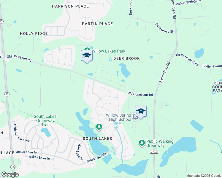map of restaurants, bars, coffee shops, grocery stores, and more near 341 Lake Lure Way in Fuquay-Varina