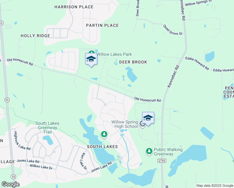 map of restaurants, bars, coffee shops, grocery stores, and more near 341 Lake Lure Way in Fuquay-Varina