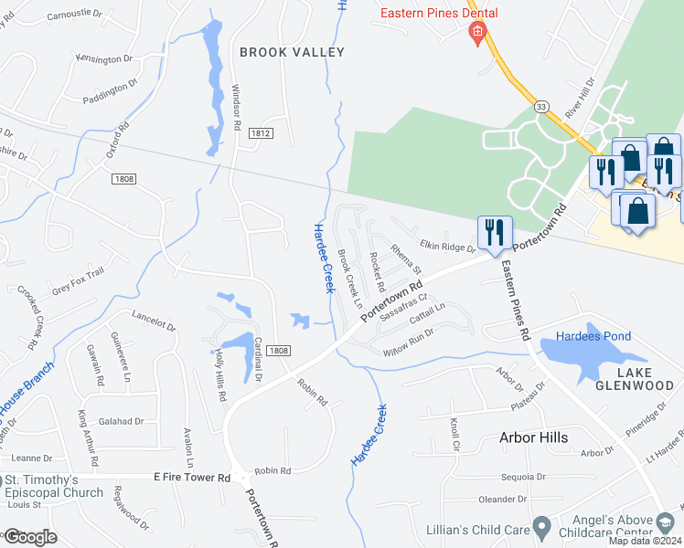 map of restaurants, bars, coffee shops, grocery stores, and more near 4200 Brook Creek Lane in Greenville