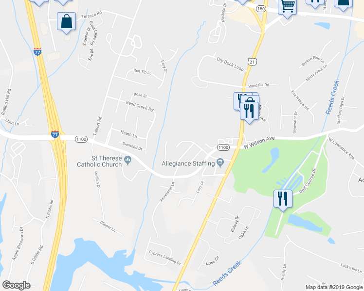 map of restaurants, bars, coffee shops, grocery stores, and more near 141 Round Keep Lane in Mooresville