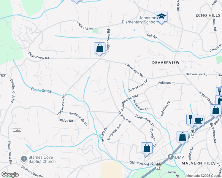 map of restaurants, bars, coffee shops, grocery stores, and more near 319 Hi Alta Avenue in Asheville