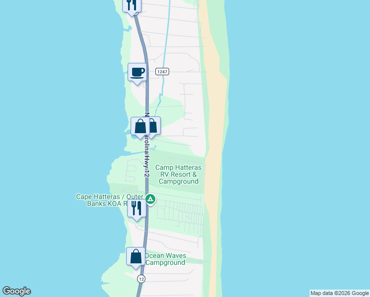 map of restaurants, bars, coffee shops, grocery stores, and more near 24250-12A Resort Rodanthe in Dare