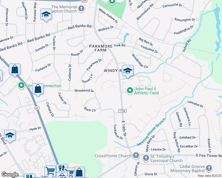 map of restaurants, bars, coffee shops, grocery stores, and more near 1696 Cumberland Place in Greenville