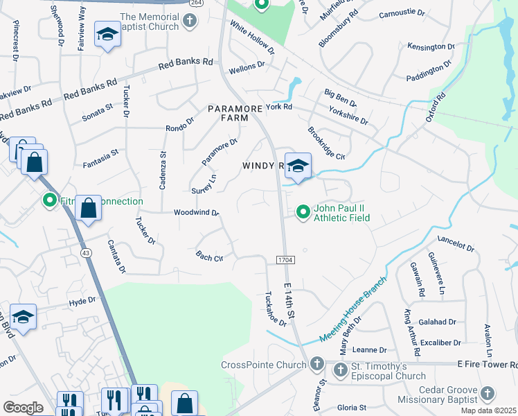 map of restaurants, bars, coffee shops, grocery stores, and more near 1696 Cumberland Place in Greenville