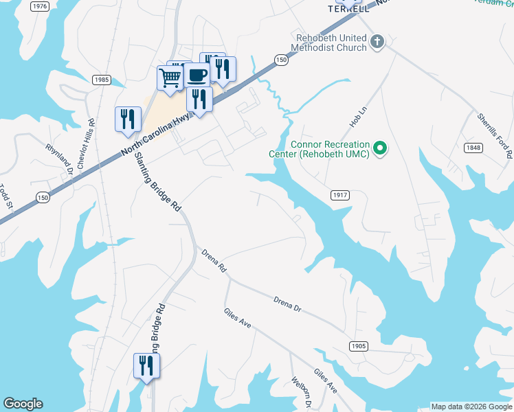map of restaurants, bars, coffee shops, grocery stores, and more near 8001 Leota Drive in Lake Norman of Catawba