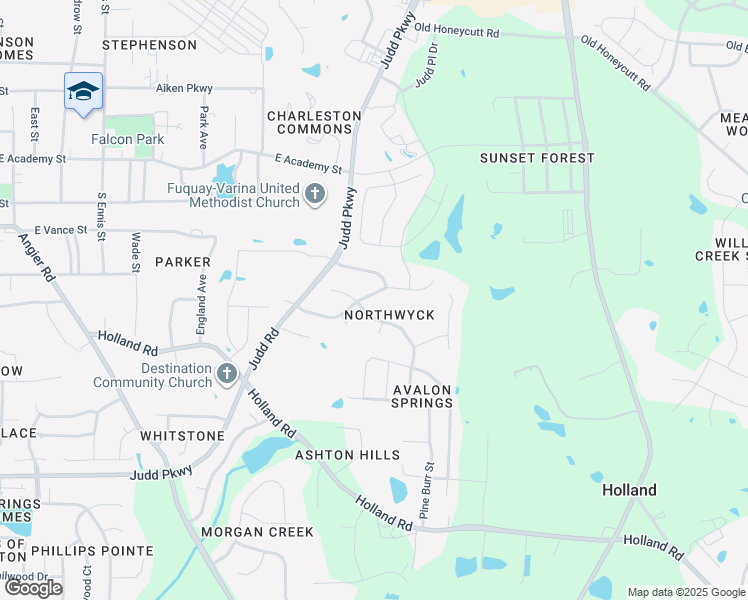 map of restaurants, bars, coffee shops, grocery stores, and more near 702 Oldwyck Drive in Fuquay-Varina