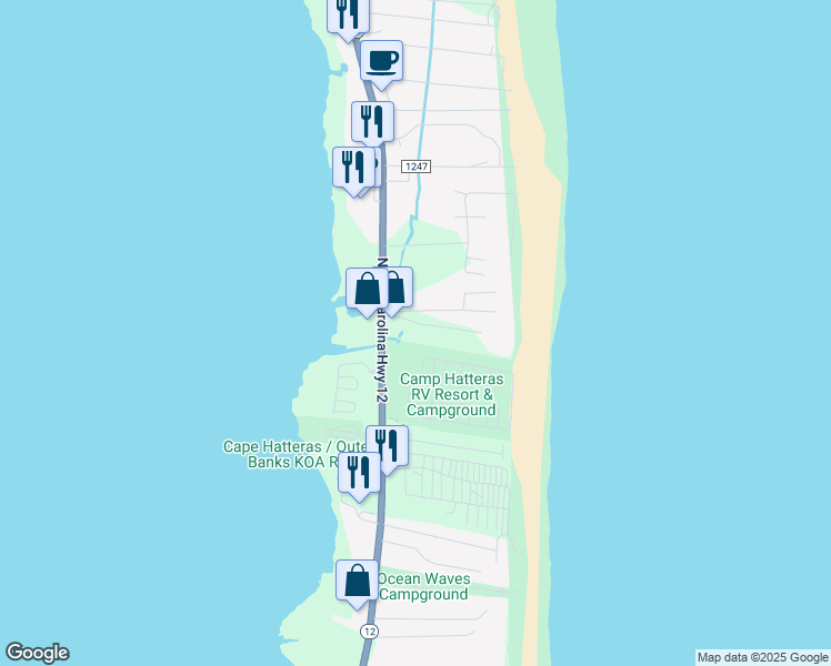 map of restaurants, bars, coffee shops, grocery stores, and more near 24244 Resort Rodanthe Drive in Rodanthe