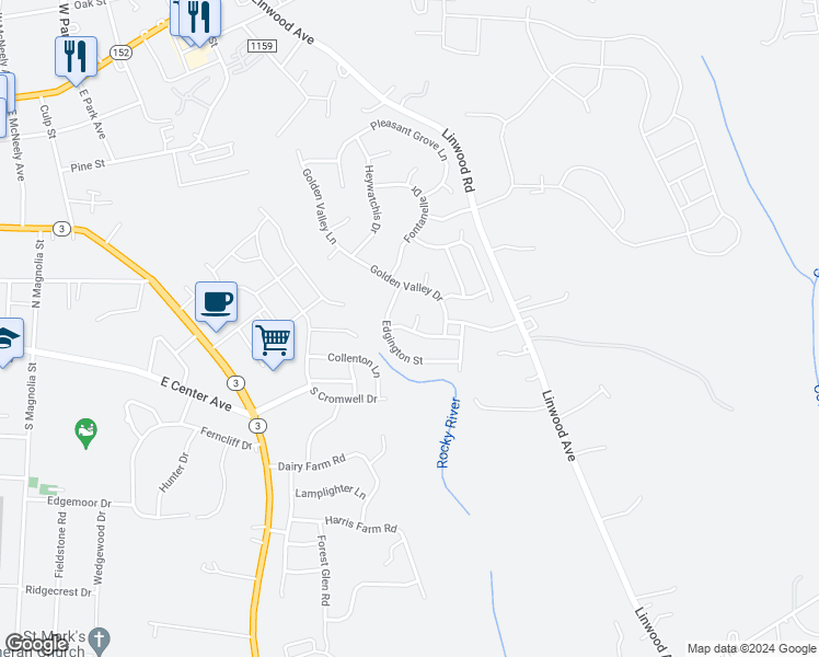 map of restaurants, bars, coffee shops, grocery stores, and more near 126 Maple Falls Way in Mooresville