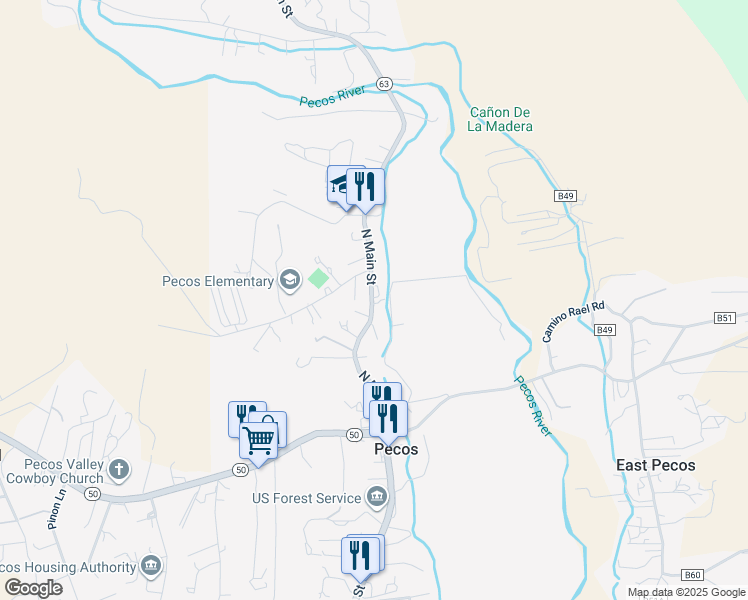 map of restaurants, bars, coffee shops, grocery stores, and more near Andys Park in Pecos