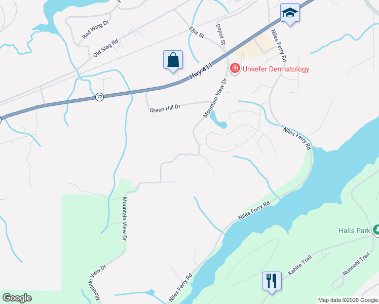 map of restaurants, bars, coffee shops, grocery stores, and more near 260 Mountain View Drive in Vonore
