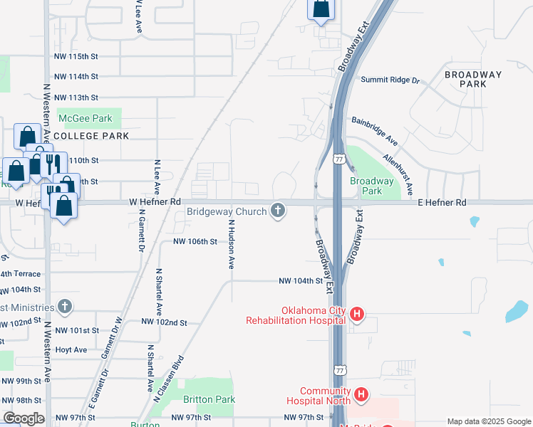 map of restaurants, bars, coffee shops, grocery stores, and more near 312 West Hefner Road in Oklahoma City