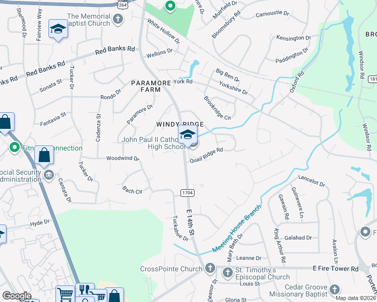map of restaurants, bars, coffee shops, grocery stores, and more near 2725 East 14th Street in Greenville