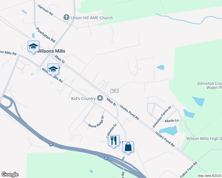 map of restaurants, bars, coffee shops, grocery stores, and more near 77 State Road 1911 in Smithfield