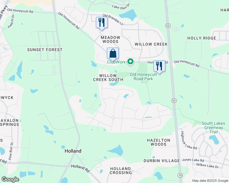 map of restaurants, bars, coffee shops, grocery stores, and more near 1732 Heisser Lane in Fuquay-Varina