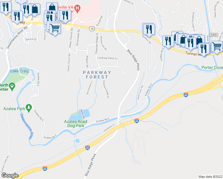 map of restaurants, bars, coffee shops, grocery stores, and more near 62 Pleasant Ridge Drive in Asheville
