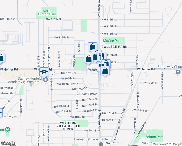 map of restaurants, bars, coffee shops, grocery stores, and more near 1148 West Hefner Road in Oklahoma City
