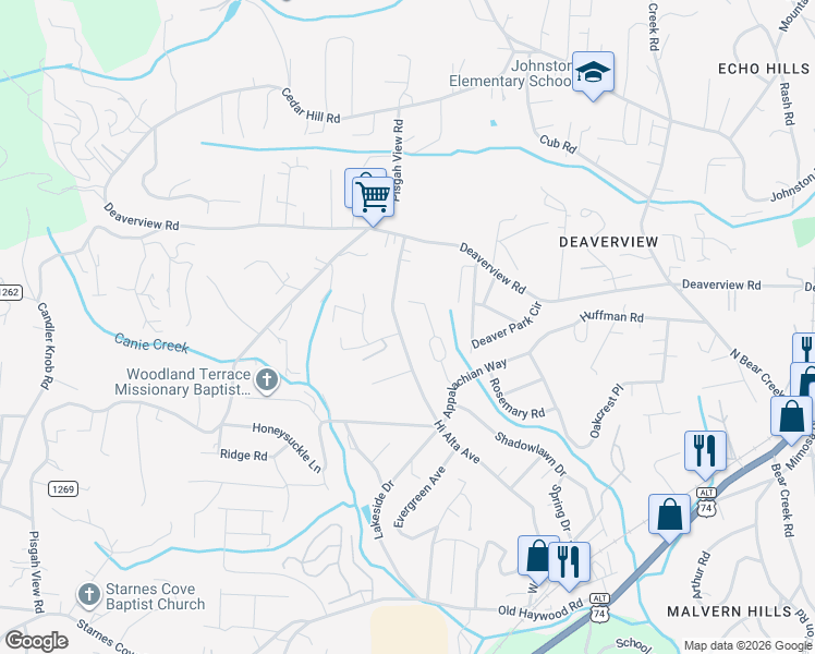 map of restaurants, bars, coffee shops, grocery stores, and more near 325 Hi Alta Avenue in Asheville