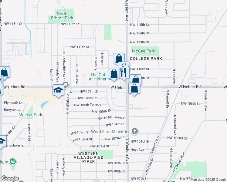 map of restaurants, bars, coffee shops, grocery stores, and more near 1148 West Hefner Road in Oklahoma City