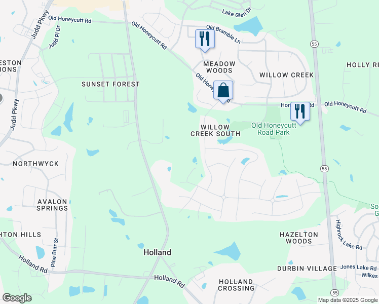 map of restaurants, bars, coffee shops, grocery stores, and more near 252 Ber Creek Drive in Fuquay-Varina