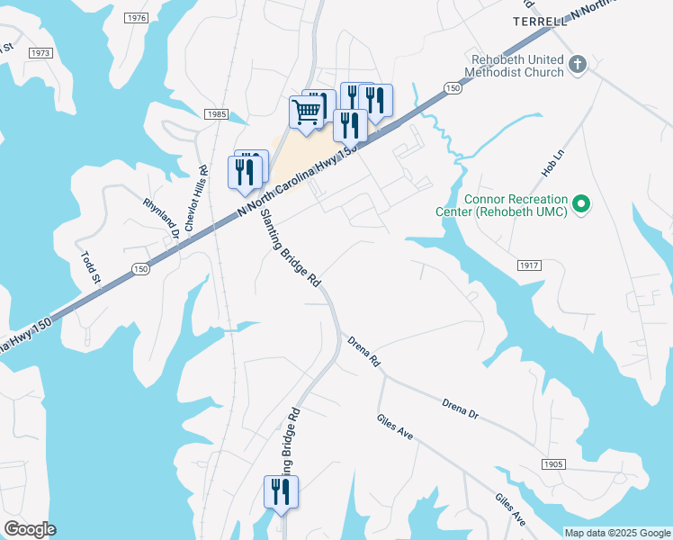 map of restaurants, bars, coffee shops, grocery stores, and more near 7922 Mocassin Drive in Sherrills Ford