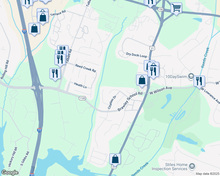 map of restaurants, bars, coffee shops, grocery stores, and more near 140 Round Keep Lane in Mooresville