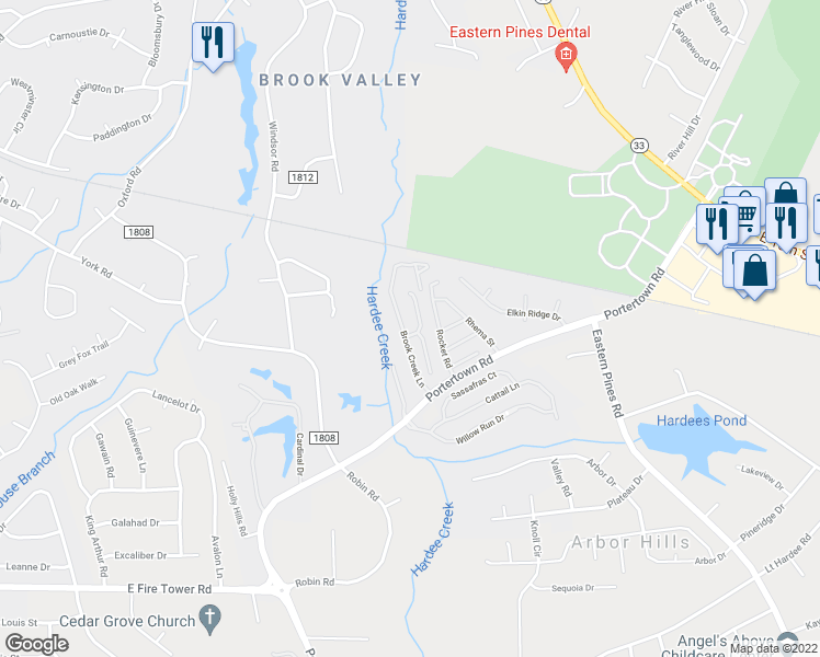 map of restaurants, bars, coffee shops, grocery stores, and more near 4161 Brook Creek Lane in Greenville