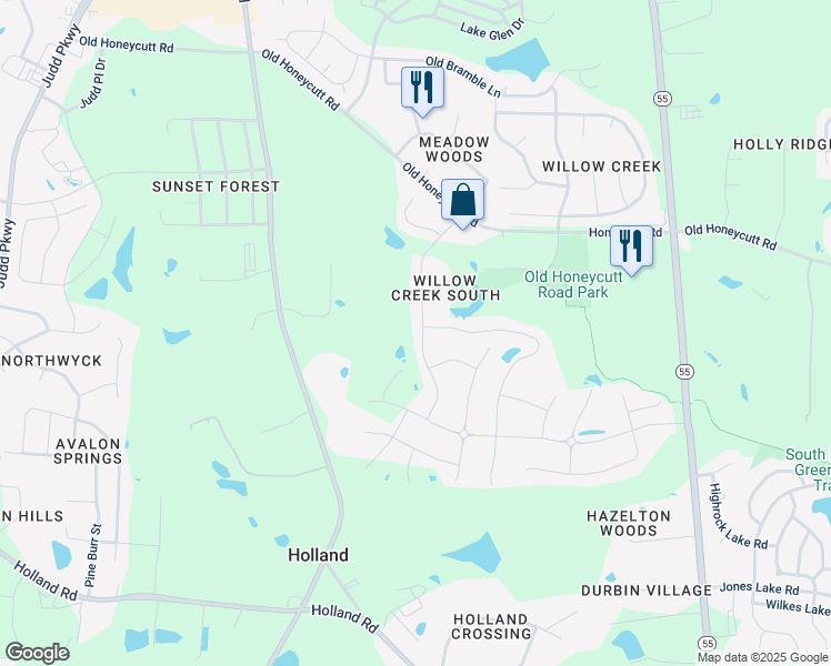 map of restaurants, bars, coffee shops, grocery stores, and more near 252 Ber Creek Drive in Fuquay-Varina