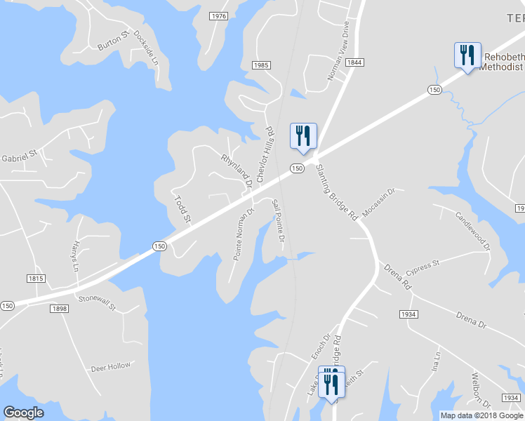 map of restaurants, bars, coffee shops, grocery stores, and more near 4194 Pointe Norman Drive in Sherrills Ford