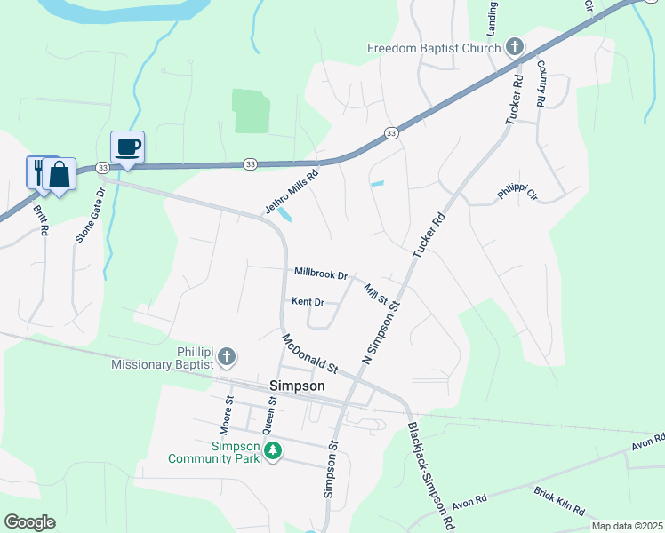 map of restaurants, bars, coffee shops, grocery stores, and more near 2753 Millbrook Drive in Greenville