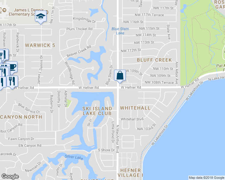 map of restaurants, bars, coffee shops, grocery stores, and more near 5916 West Hefner Road in Oklahoma City