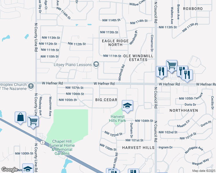 map of restaurants, bars, coffee shops, grocery stores, and more near 8325 Northwest 107th Street in Oklahoma City