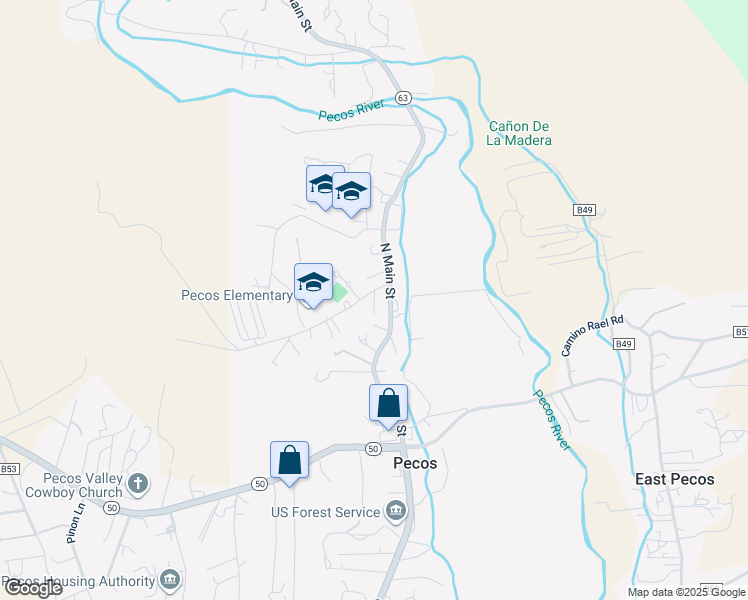 map of restaurants, bars, coffee shops, grocery stores, and more near Andys Park in Pecos