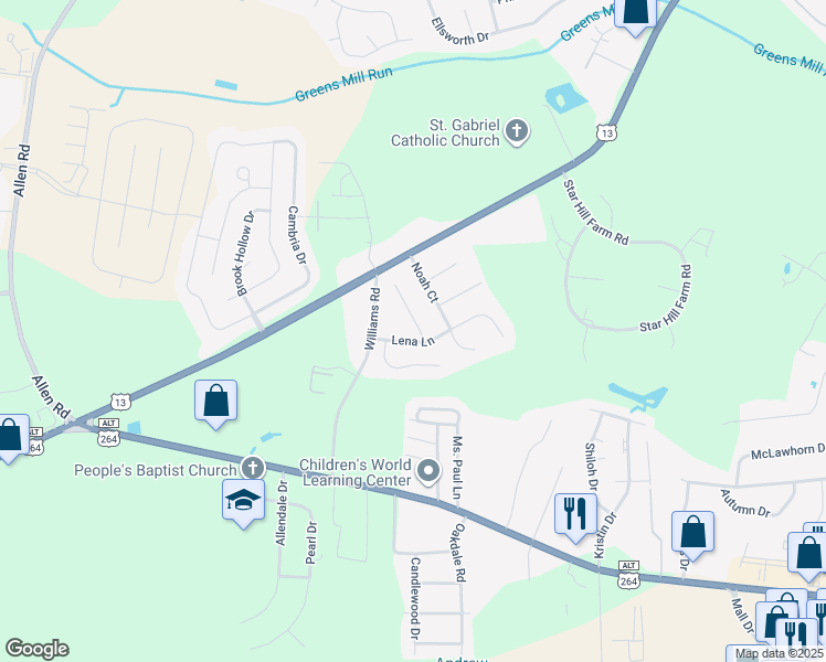 map of restaurants, bars, coffee shops, grocery stores, and more near 2948 Beunavista Court in Greenville