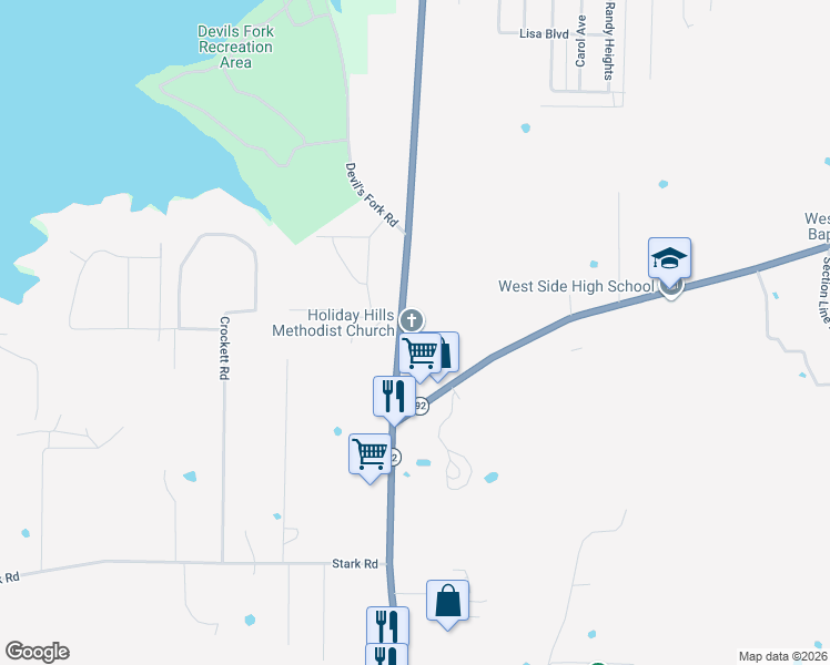 map of restaurants, bars, coffee shops, grocery stores, and more near 8824 Edgemont Road in Greers Ferry