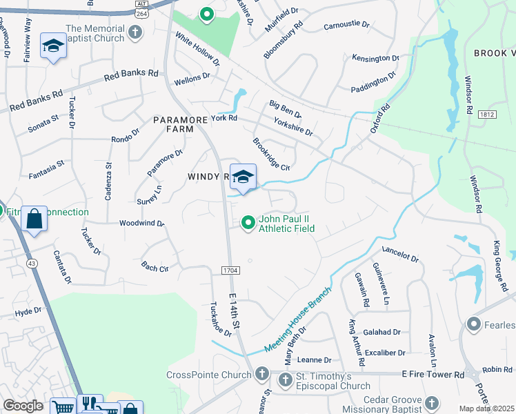 map of restaurants, bars, coffee shops, grocery stores, and more near 1910 Quail Ridge Road in Greenville