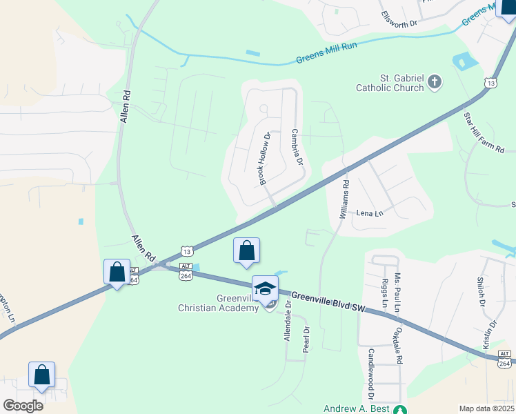 map of restaurants, bars, coffee shops, grocery stores, and more near 1613 Cambria Drive in Greenville
