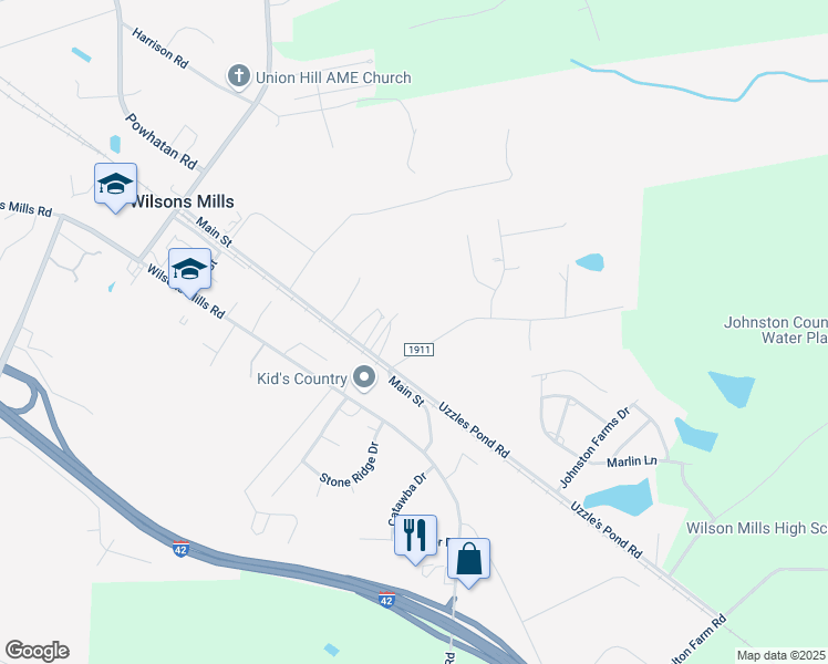 map of restaurants, bars, coffee shops, grocery stores, and more near 77 State Road 1911 in Smithfield