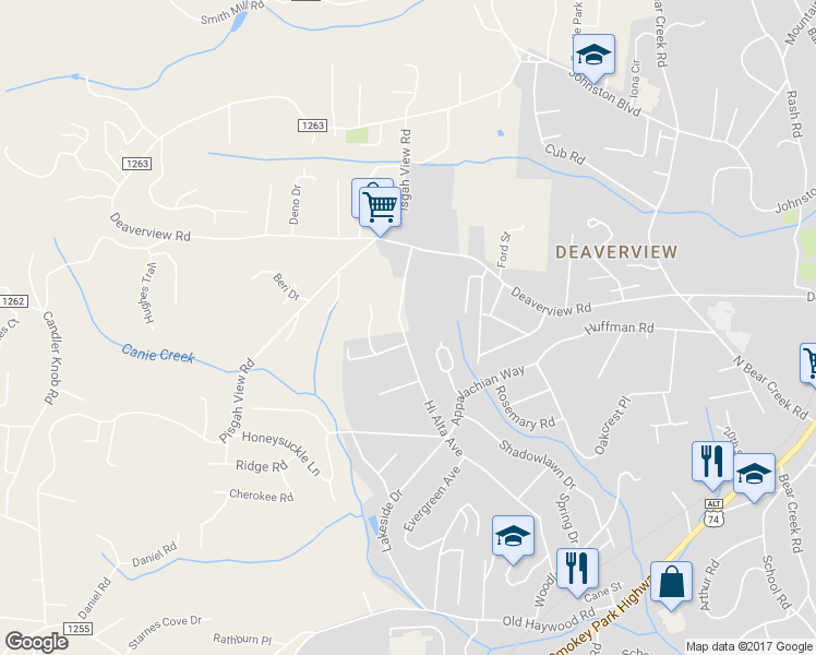 map of restaurants, bars, coffee shops, grocery stores, and more near 325 Hi Alta Avenue in Asheville