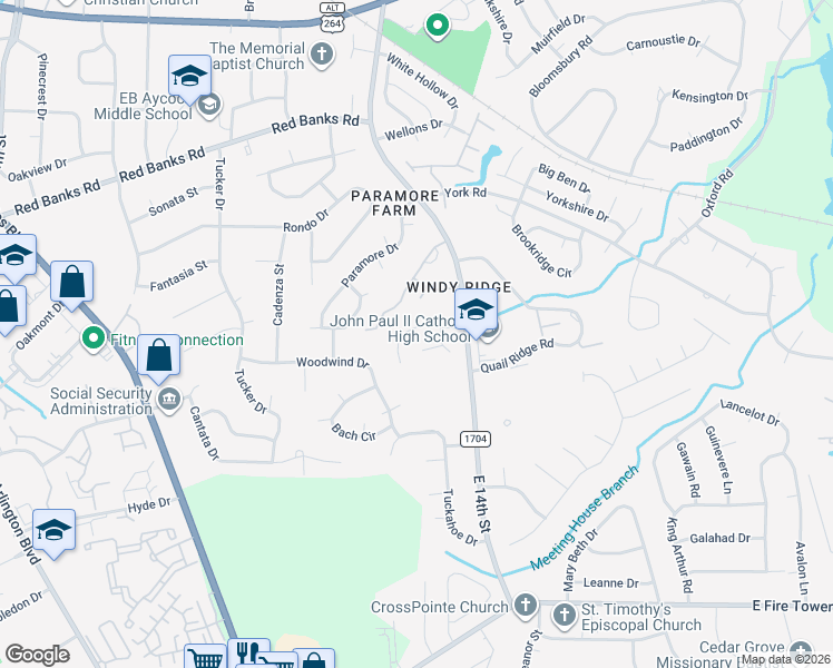 map of restaurants, bars, coffee shops, grocery stores, and more near 1698 Scarborough Road in Greenville