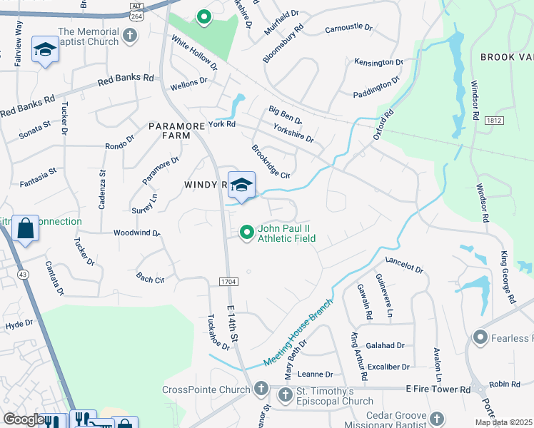 map of restaurants, bars, coffee shops, grocery stores, and more near 1918 Quail Ridge Road in Greenville