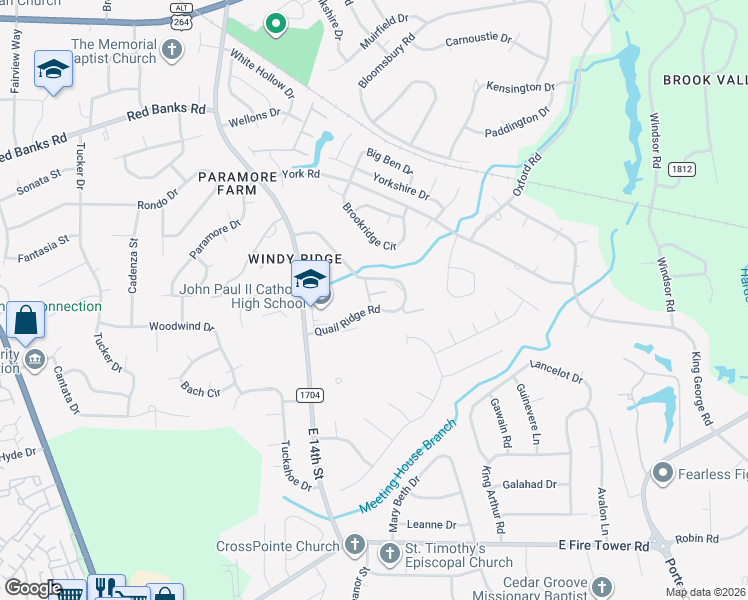 map of restaurants, bars, coffee shops, grocery stores, and more near 1922 Quail Ridge Road in Greenville
