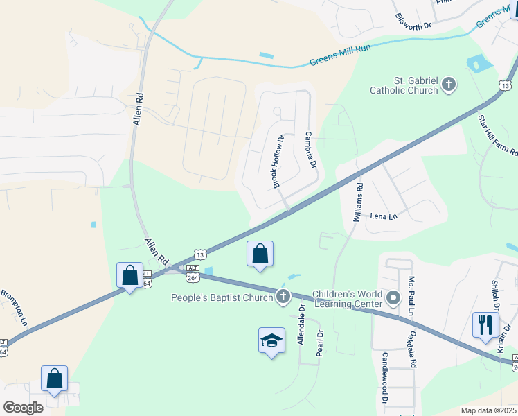 map of restaurants, bars, coffee shops, grocery stores, and more near 1613 Cambria Drive in Greenville