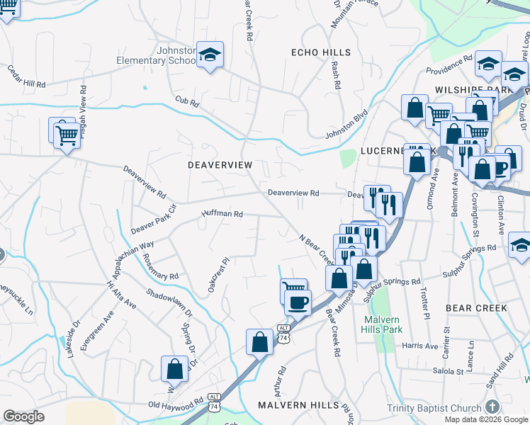 map of restaurants, bars, coffee shops, grocery stores, and more near in Asheville