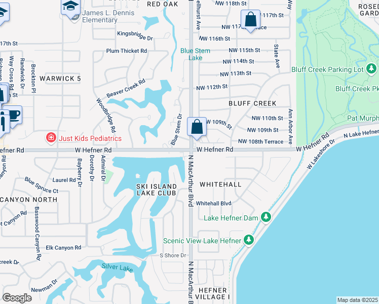 map of restaurants, bars, coffee shops, grocery stores, and more near 5916 West Hefner Road in Oklahoma City