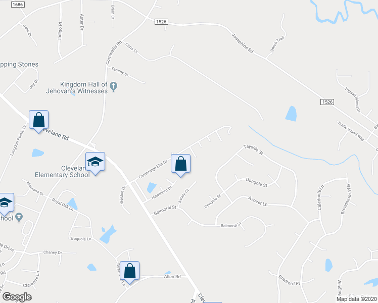 map of restaurants, bars, coffee shops, grocery stores, and more near 102 Blackthorne Court in Clayton