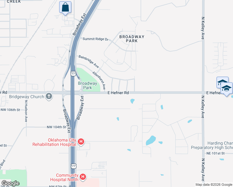 map of restaurants, bars, coffee shops, grocery stores, and more near 320 Northeast 108th Street in Oklahoma City