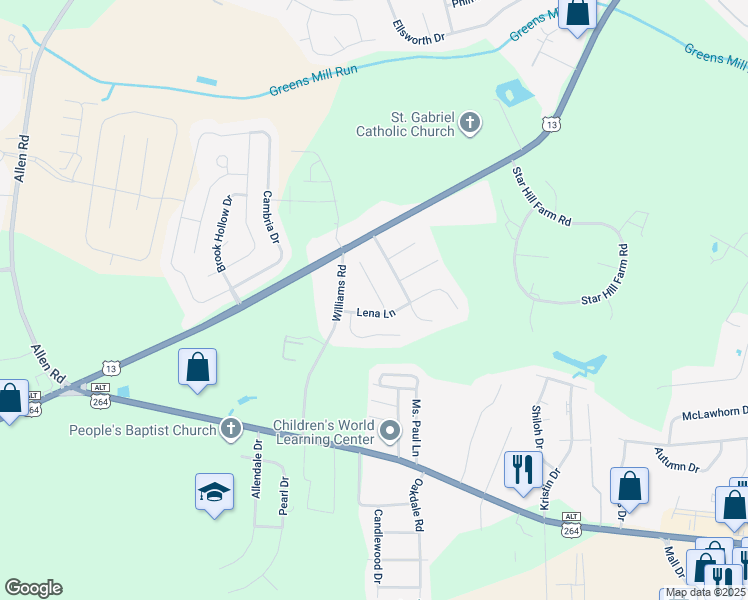map of restaurants, bars, coffee shops, grocery stores, and more near 2944 Beunavista Court in Greenville