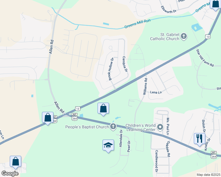 map of restaurants, bars, coffee shops, grocery stores, and more near 1604 Cambria Drive in Greenville