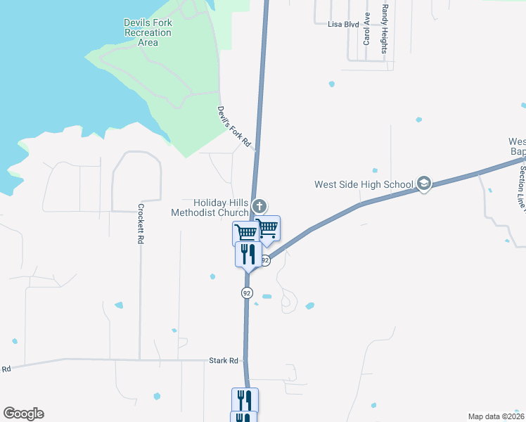 map of restaurants, bars, coffee shops, grocery stores, and more near 8824 Edgemont Road in Greers Ferry
